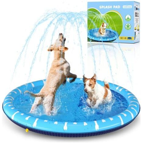Piscine pour Chiens Grande, D140cm/55in, 0.55cm Épaississant Tapis de Jeu d'eau pour Chiens avec Éclaboussures et Antidérapant, Jouet de Jardin Portable Durable, Jaune & Bleu (1/5)