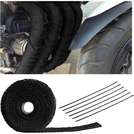 fascetta 10M50mm nastro isolante termico in titanio e 6 fascette nere in acciaio inossidabile per nastro isolante termico del tubo del collettore di scarico dell'auto (nero)