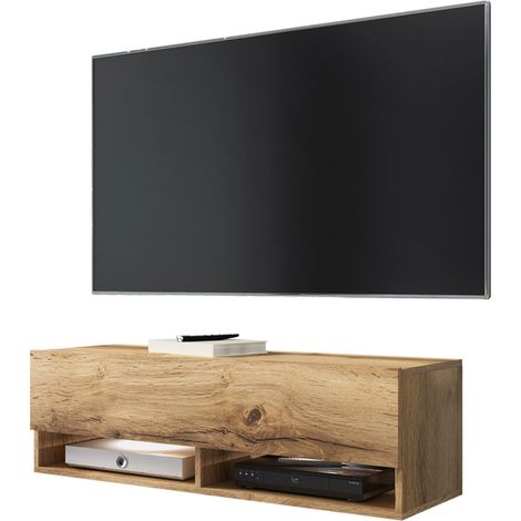 Selsey WANDER - Meuble tv / Banc tv (chêne wotan, 100 cm, éclairage LED) (1/4)