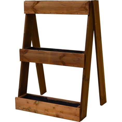 Orto Verticale Inclinato 3 Livelli 71x16,5x100 cm Ortolegno Balcony in Legno di Pino color Castagno (1/3)
