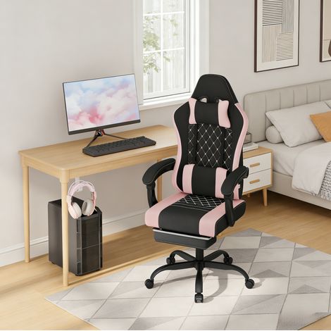 MEUBLIV Gaming-Bürostuhl 70x70x127 cm Schwarz/Rosa – hohe Rückenlehne, Lendenmassage (1/5)