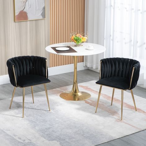 Lot de 2 Chaises Velours Luxueux – Pieds Métal Doré, Design Tissé, Assises Confortables, Noir (1/5)