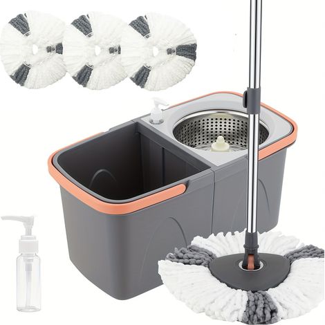 Kit de serpillère 2 en 1 avec seau - Tête rotative à 360° - Manche télescopique en acier inoxydable et 3 tampons en microfibre lavables - Seau de nettoyage pliable avec fonction essorage pour (1/5)