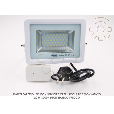 Dawei faro faretto a led  20w 6000K luce bianco freddo con sensore crepuscolare PIR