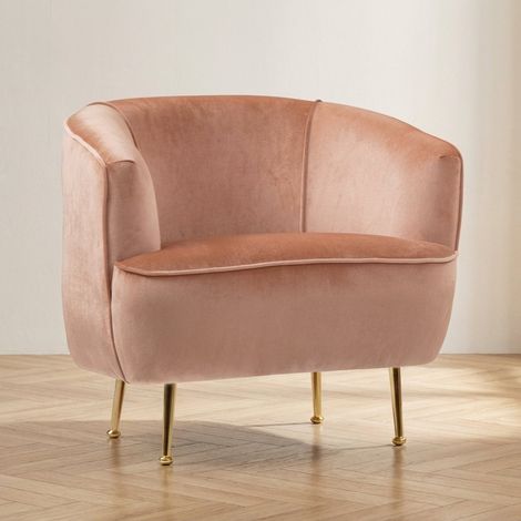 Hotel Chic Sessel aus rosa Samtstoff mit goldenen Beinen Piccoli