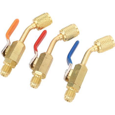 Vanne à bille compacte coudée pour réfrigérant de climatisation, en laiton, pour tuyaux de charge ou collecteur R134A R410A R22 et R12 (1/5)