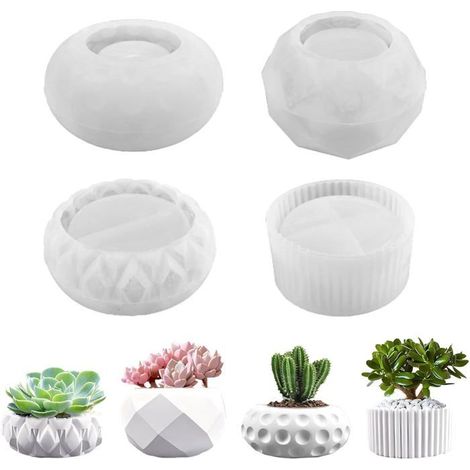Moule en silicone Lot de 4 Pour béton et résine Fabrication de pots de fleurs et de bougeoirs Bricolage pour la maison et le bureau (1/5)