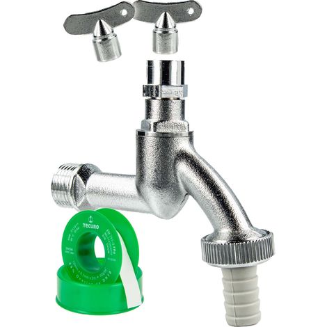 tecuro Auslaufventil 1/2 Zoll, Steckschlüssel-Oberteil, Schlauchtülle, Dichtband, MS mattverchromt