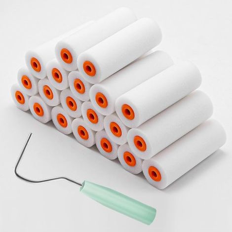 Lot de 20 petits rouleaux de peinture en mousse avec rouleau à peinture, étrier, rouleau en mousse de 10 cm, rouleau de peinture en mousse, rouleau de peinture 10 cm, mini rouleaux de (1/5)