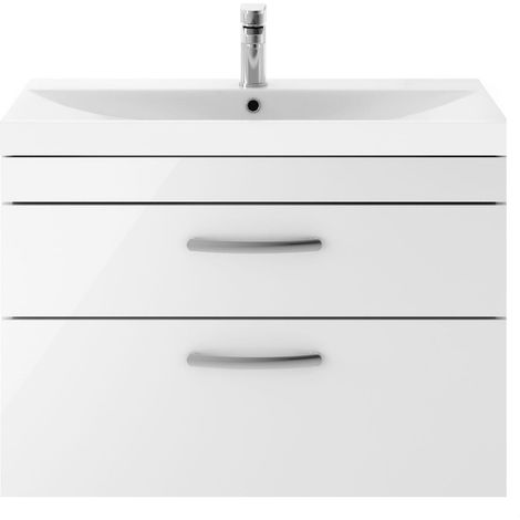 Millwich Contemporary 2 Drawer Wall Hung Vanity Unit with Thin Edge Basin, Gloss White, 800mm