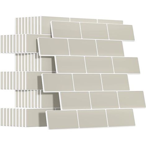 Credence Adhesive pour Cuisine Salle de Bain, Faux Carrelage Adhesif Mural, Crédence Style Métro Beige 3D (1/5)