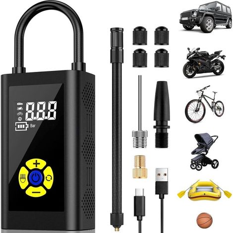 Compresseur à Air Portatif,Version Gonfleur Pneus Voiture Pompe a Velo Mini Compresseur de Voiture écran LCD Numérique, 150PSI, Type-C Charge 2000mAh avec Lampe LED (1/5)