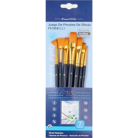 Lot de 7 pinceaux de peinture professionnels à pointe fine en nylon pour peinture acrylique, aquarelle, peinture à l'huile (plat) (1/5)