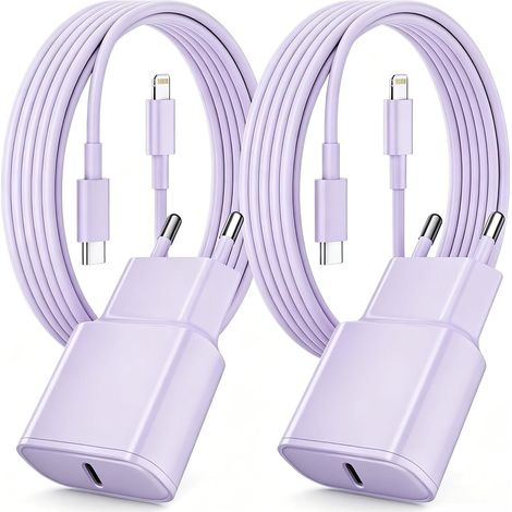 Schnellladegerät für iPhone, 2er-Pack PD 3.0 USB-C-Stecker mit 2 m Lightning-Kabel für iPhone 14/14 Pro/13/13 Mini/13 Pro/13 Pro Max/12/12 Pro/12 Pro Max/11/11 Pro/11 Pro Max (Lila) (1/5)