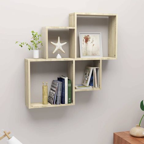 Étagère cube murale Étagère de Rangement - Meuble de rangement Chêne sonoma 80x15x78,5 cm Aggloméré BV574907 - BonneVie (1/5)