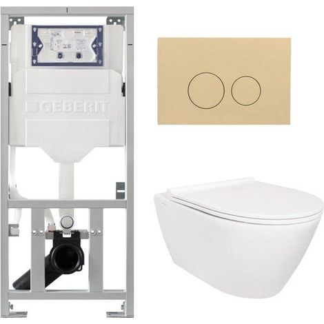 QeramiQ Salina Pack WC - sans bride - réservoir WC attenant Geberit - à fond creux WC suspendu - fermeture douce - démontage rapide - plaque de