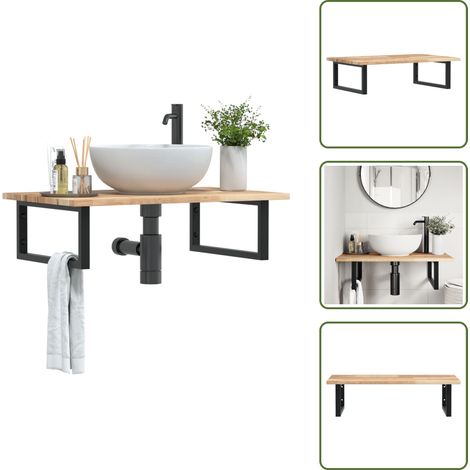 The Living Store Étagère de vasque murale acier et bois massif d'acacia - Étagère de lavabo