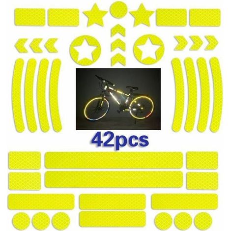 42 Stück reflektierende Fahrradhelmaufkleber, selbstklebende reflektierende Fahrradstreifen, reflektierende Aufkleber für Fahrräder, reflektierende Fahrradaufkleber für Roller (gelb) (1/5)