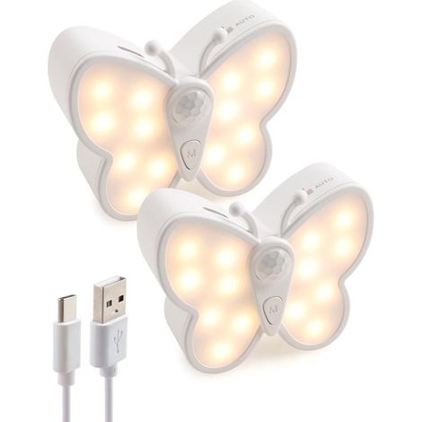 Luz nocturna - Luz nocturna LED - Luz nocturna con sensor de movimiento - Luz de mariposa - Luz LED para armarios y escaleras - Con sensor - 2 unidades (1/4)