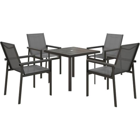 Stylish Five-Piece Metal Dining Set with Elegant Glass-Top Table in Grey for Modern Homes