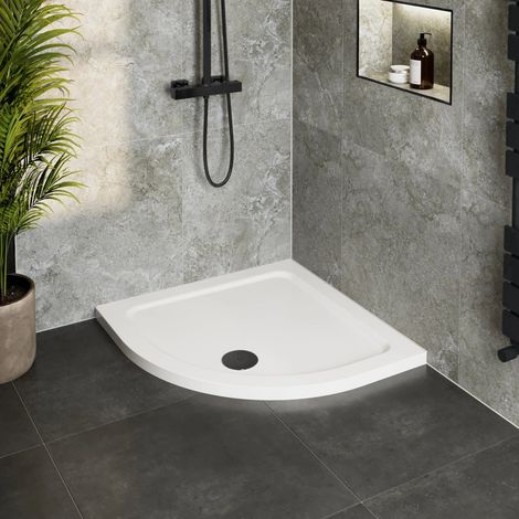800 x 800mm Low Profile Quadrant Bathroom Shower Tray For Enclosure with Black Waste (1/3)