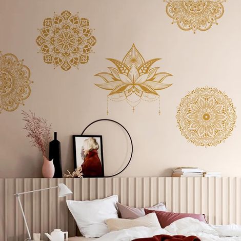 Stickers Muraux Fleur Mandala Doré Autocollant Mural Lotus Zen Deco Stickers Salle de Bain Salon Cuisine Chambre Décoration (1/5)
