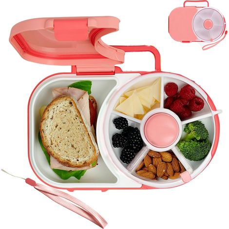Boîte à lunch pour enfants avec compartiment à goûter amovible, dragonne et planche d'autocollants incluses, boîte à lunch réutilisa (1/5)