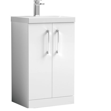 Balterley  Bathroom Floor Standing 2-Door Vanity Unit & Thin-Edge Basin, Gloss White, 500mm