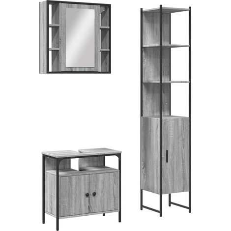 Maison Exclusive - 3-tlg. Badmöbel-Set Grau Sonoma Holzwerkstoff