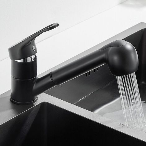 Robinet Cuisine Douchette Noir à 2 Jets Mitigeur Evier Cuisine avec Douchette Extractible en Laiton Robinetterie Mélangeur Eau Froide et Chaude