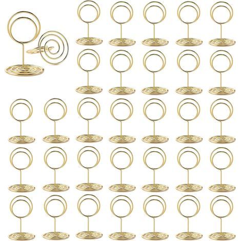 Lot de 30 porte-cartes de table avec pinces, porte-mémos, porte-cartes de table pour mariages, anniversaires, fêtes (ronds) (1/5)