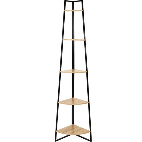 Étagère d'Angle 5 Niveaux Bois et Métal Rangement Marron (1/5)