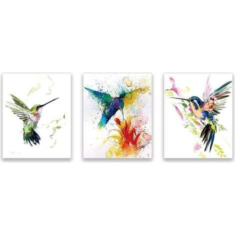 Lot de 3 Abstrait Affiche Aquarelle Oiseau–Colibri Et Fleurs Impressions D'art–Colorés Animaux Art Posters–Moderne Toile Mur Peinture Colibri Décor Pour Chambre Salon Salle De Bains–Sans Cadre,2025cm (1/5)