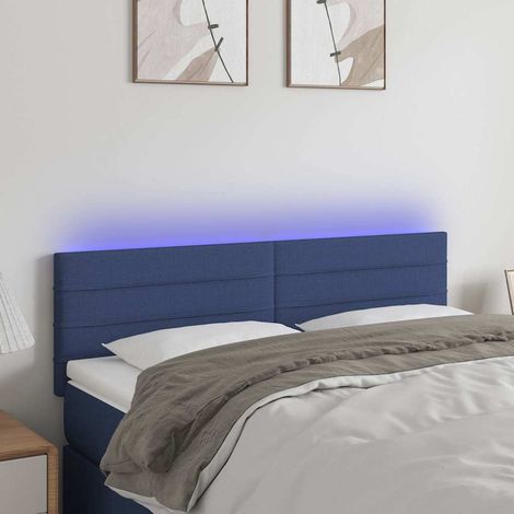 vidaXL Cabecero con LED de tela azul 144x5x78/88 cm (1/5)