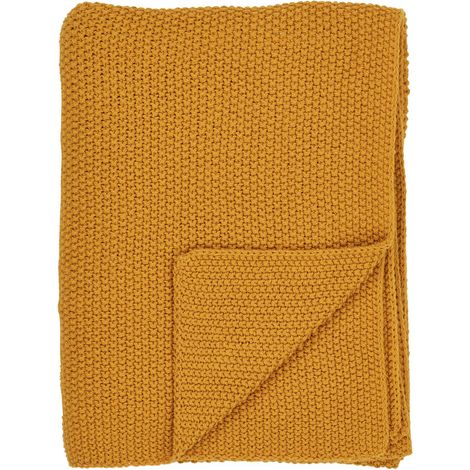 Plaid canapé moutarde - maille de coton recyclé FALLON (1/4)