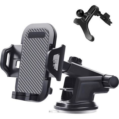 Support de téléphone de voiture rétractable et rotatif à 360° avec ventouse - Fixation universelle pour tableau de bord, pare-brise et grille d'aération pour la navigation (1/5)