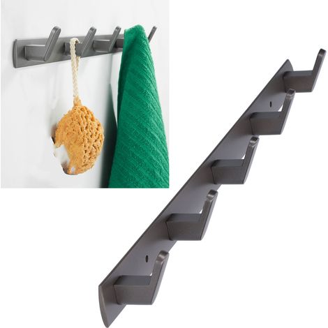 Grauer Türhaken, Wandhaken, Badezimmerhaken, einzelner Aluminiumhaken für Hoteltoiletten, Reihenhaken, 5 Haken, 45 cm (1/5)