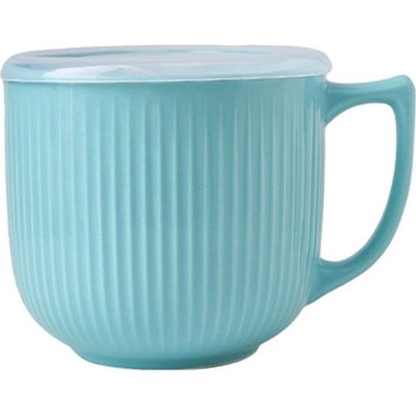 Bol à soupe avec poignée 900 ml, bol en céramique avec couvercle, compatible micro-ondes, tasse à soupe polyvalente pour ramen, nouilles et porridge, bleu (1/5)