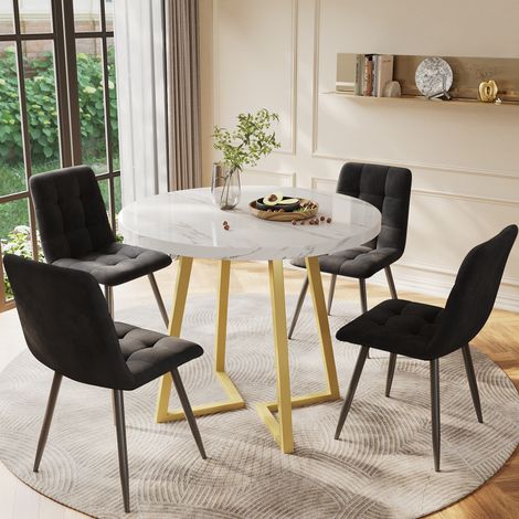 Set tavolo e sedie 5 pezzi, tavolo rotondo 80 cm, 4 sedie in velluto DESVIAE (1/5)