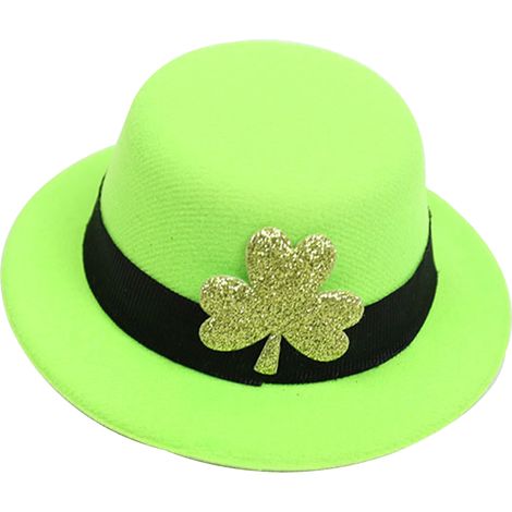 Clip Cheveux Chapeau Vert St Patrick Fête Irlandaise Décoration Shamrock Accessoire Coiffure 13.5x5cm Papier PET-KZQ (1/2)