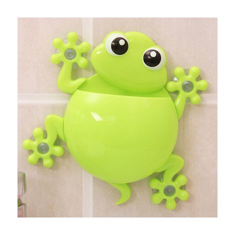 Porte-brosse à dents grenouille de dessin animé mignon support de brosse à dents adhésif organisateur de brosse à dents pour salle de bain(vert) (1/5)