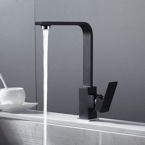 Robinet de cuisine - YSTP - Mitigeur carré - Noir mat - Laiton - Pivotant 360° (1/4)