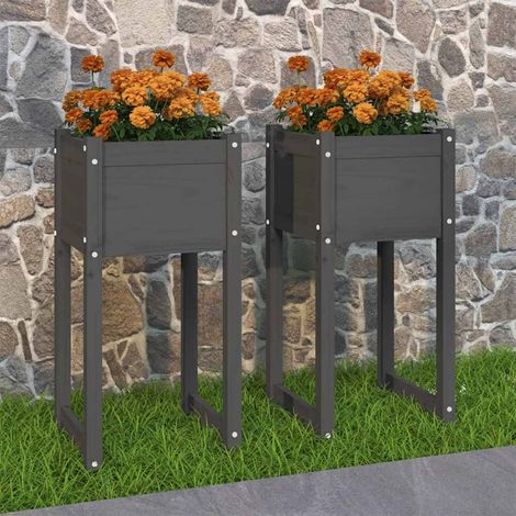 vidaXL Planters 2 pcs Grey 40x40x81 cm Solid Wood Pine (1/5)