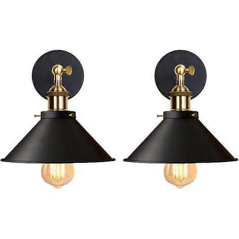 Set mit 2 industriellen Wandleuchten im Edison-Stil aus Metall, Retro-Deckenleuchte, 180 Grad drehbar - 220 mm, Schwarz (Leuchtmittel nicht enthalten) (1/5)