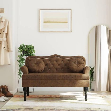 Canapé 2 places velours marron, style vintage, avec coussins inclus (1/5)