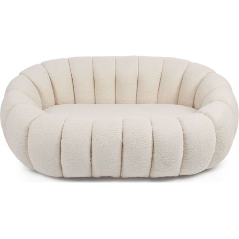 Canapé 2 Places design coquillage Horizan Tissu bouclette Crème
