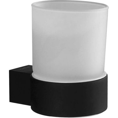 kielle Vega - Bicchiere portaspazzolino e dentifricio con supporto, vetro satinato/nero opaco 40018024 (1/5)
