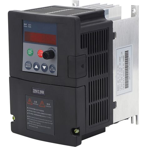 Variateur de fréquence mini 2.2KW monophasé triphasé boîtier aluminium noir protection intelligente ventilation efficace (1/4)