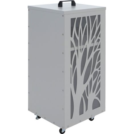 Pelletbehälter HHG-269 Bäume, Pelletbox Aufbewahrungsbox für z.B. Tierfutter, Rollen Füße 86x36x36cm weiß-hellgrau (1/5)