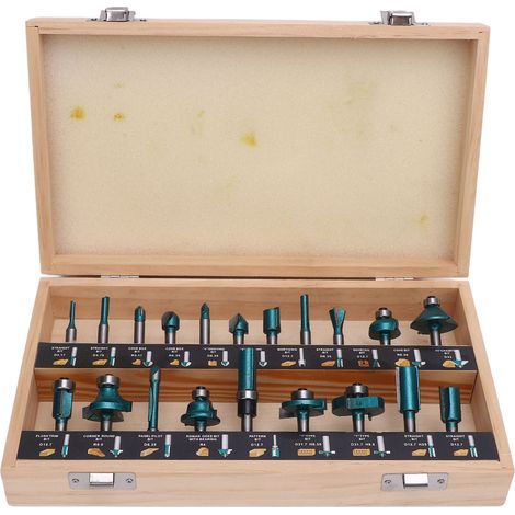 Ensemble de 20 fraises à rainurer et languette en carbure pour le travail du bois, pour le détourage et la gravure, vertes, queue de 6,35 mm (1/4 pouce).